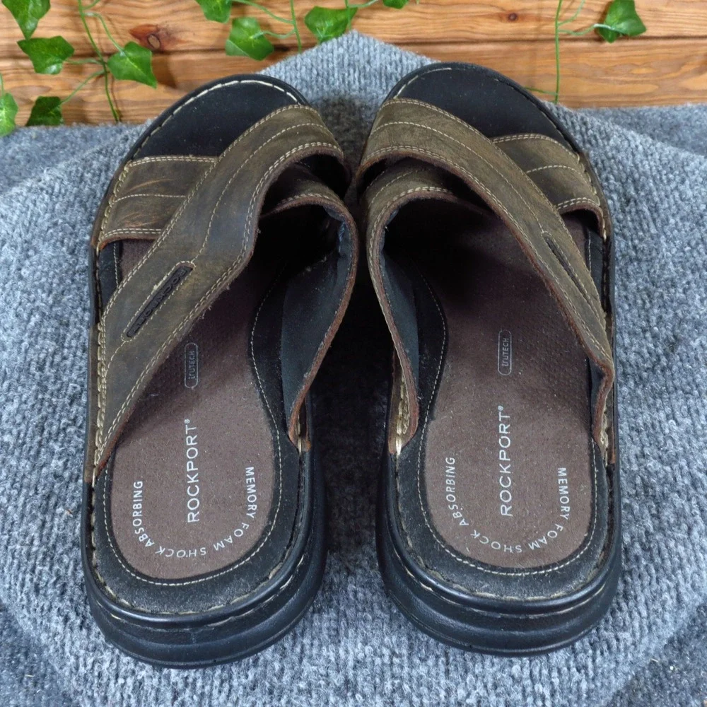 Rockport Darwyn X-Band Mens Slide Sandals Size‎ 12 Casual Comfort Brown Leather
